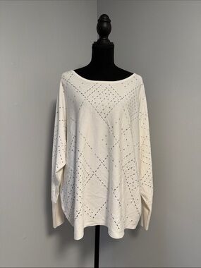 Cable & Gauge Cream Pointelle Crewneck Sweater